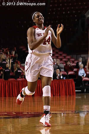 Senior Kody Burke celebrates late in NC State's 89-79 victory over #12 LSU. With 25 points, Burke shared scoring honors with fellow senior Markeisha Gatling. enior Kody Burke celebrates late in NC State's 89-79 victory over #12 LSU. With 25 points, Burke shared scoring honors with fellow senior Markeisha Gatling.